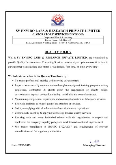 SV Laboratory - NABL Qality Policy